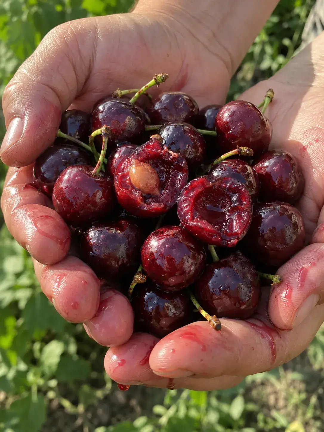 Жменя стиглих ягід китайської черешні